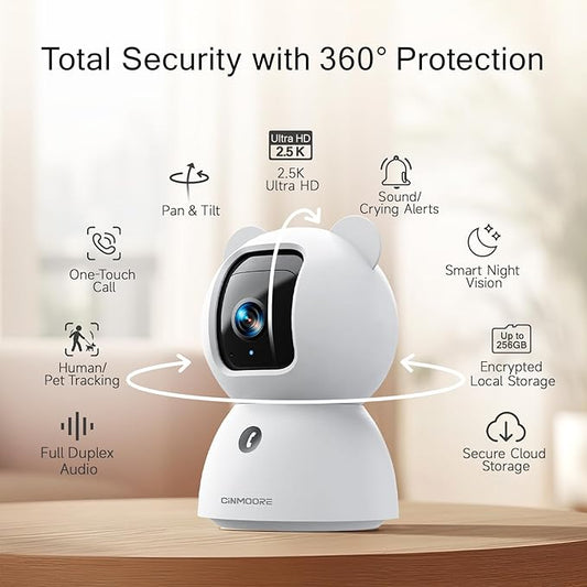 2.5K Indoor Camera 4pack, Non-Subscription AI Person/Pet/Cry Detection, 4MP Pet/Dog/Cat/Baby Camera w/Phone App, Pan Tilt WiFi Cameras for Home Security, Night Vision, Full Duplex Audio