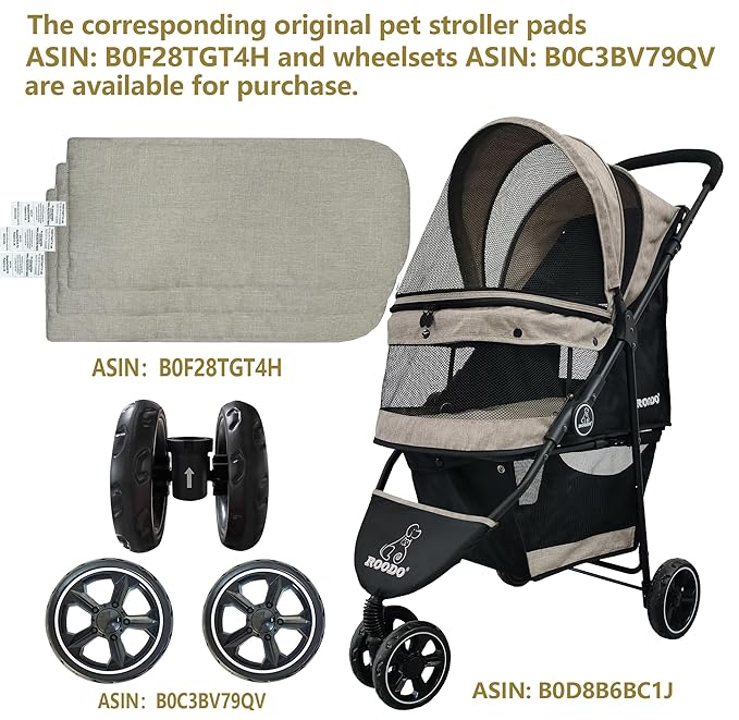 ROODO 3 Wheel Dog Pet Cat Stroller Best Lightweight Foldable Compact Portable Jogger All Terrain Travel Pet Gear Puppy Kitty Stroller for up to 30lbs Medium Small Dogs and Cats(Light Khaki)