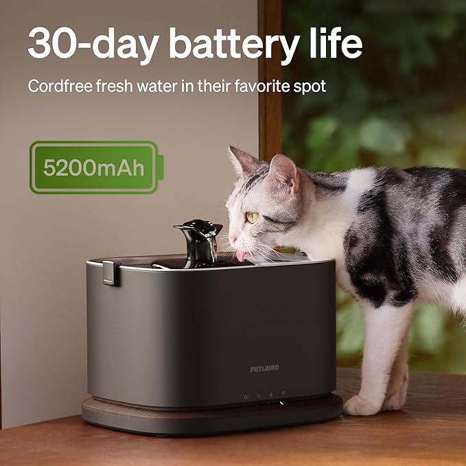 PETLIBRO Upgrade Cat Water Fountain, Cordless Cat Fountain Battery Operated, App Monitoring 3L/101oz Dockstream 2 Pet Water Fountain with Stainless Steel Tray, 5GHz WiFi Dog Water Bowl Dispenser