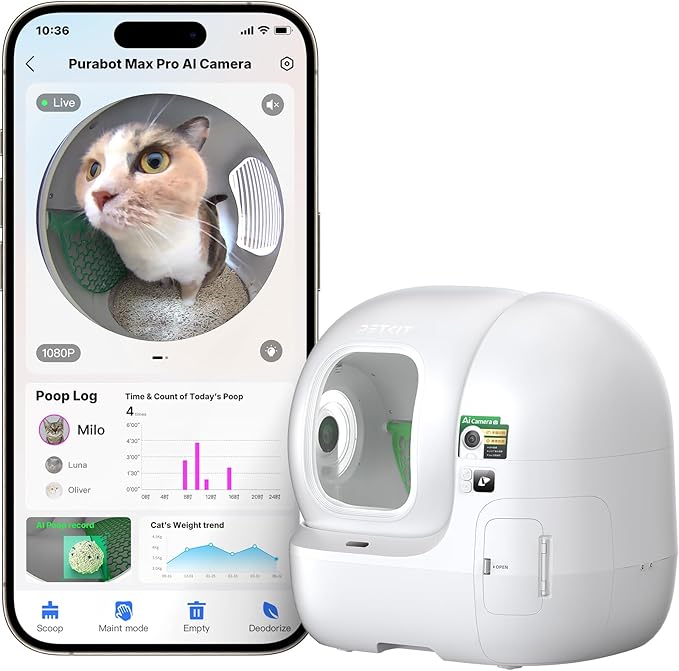 PETKIT 2025 New Purobot Max Pro Cat's Facial Recognition AI-Camera Automatic Cat Litter Box, 210° Wide Angle, 5G WiFi App Control Self Cleaning Cat Litter Box Large, Odor-Free & Integration Safety